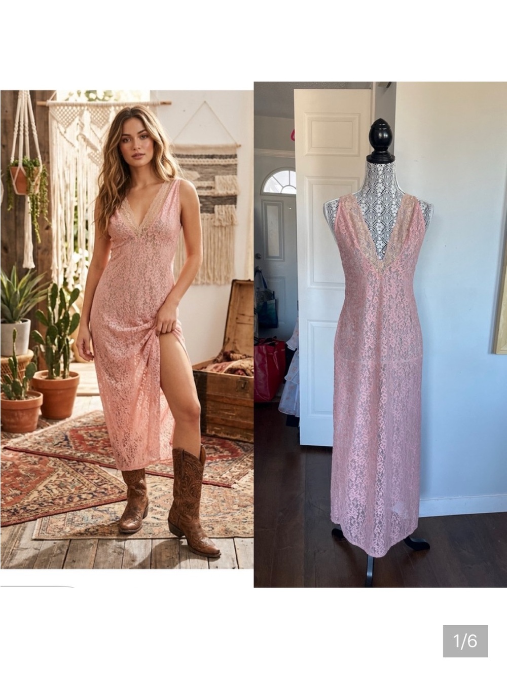 Vintage Lace Slip Dress. Blush Pink Gold Trim. Medium. Stretchy.